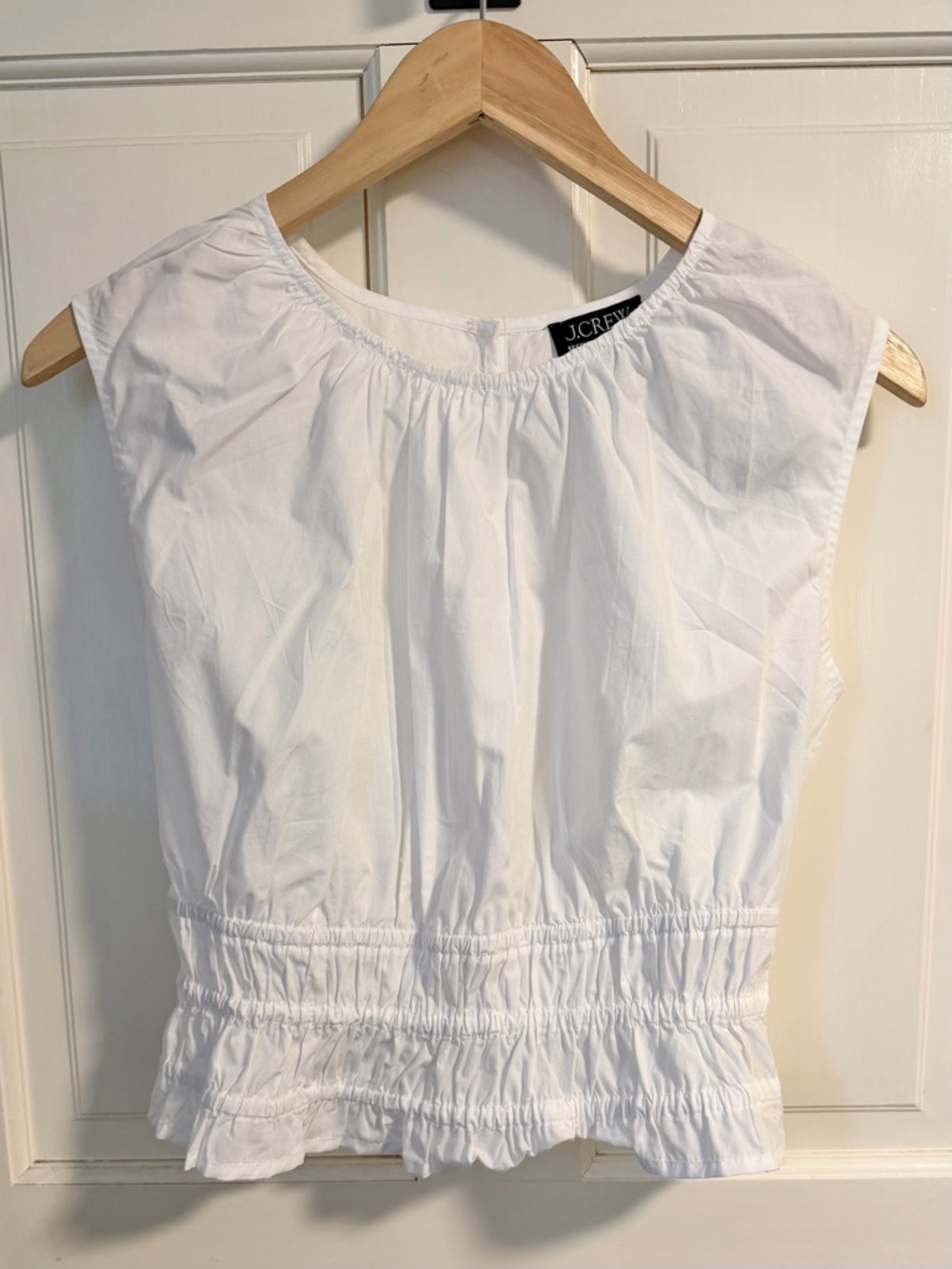NWOT J Crew Hyacinth Top in Cotton Poplin White XS Smocked Waist 100% Cotton - Picture 5 of 8